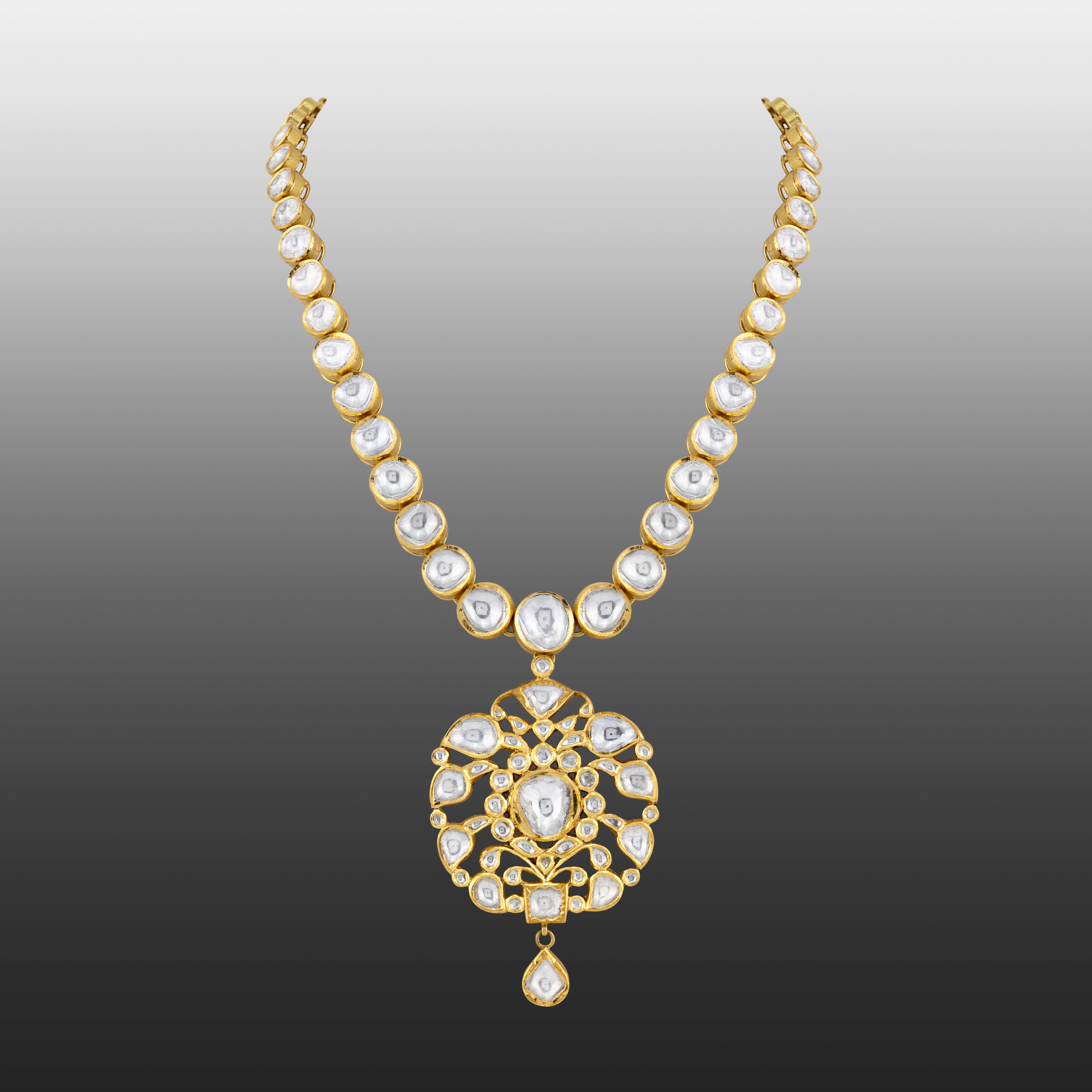 Polki Necklace with Intricate Floral Pendant
